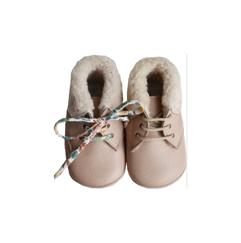 Chaussons Bébé Souples Fourrés Antidérapants Mini-Arthur - Cuir Rose Nude - Fille