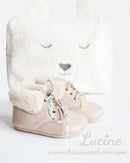Chaussons Bébé Souples Fourrés Antidérapants Mini-Arthur - Cuir Rose Nude - Fille