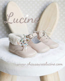 Chaussons Bébé Souples Fourrés Antidérapants Mini-Arthur - Cuir Rose Nude - Fille