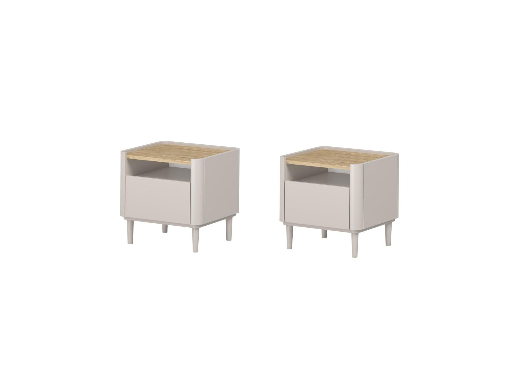 Anyra - Lote de 2 mesitas de noche 1 cajón - Patas de madera maciza