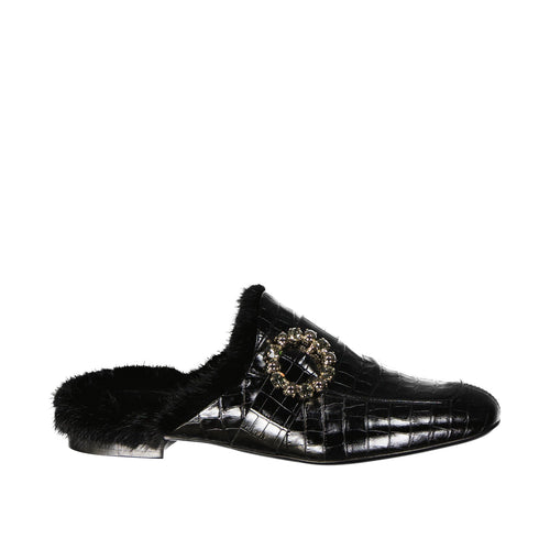 Mules Eleventy Leather Fur - Femme - Black