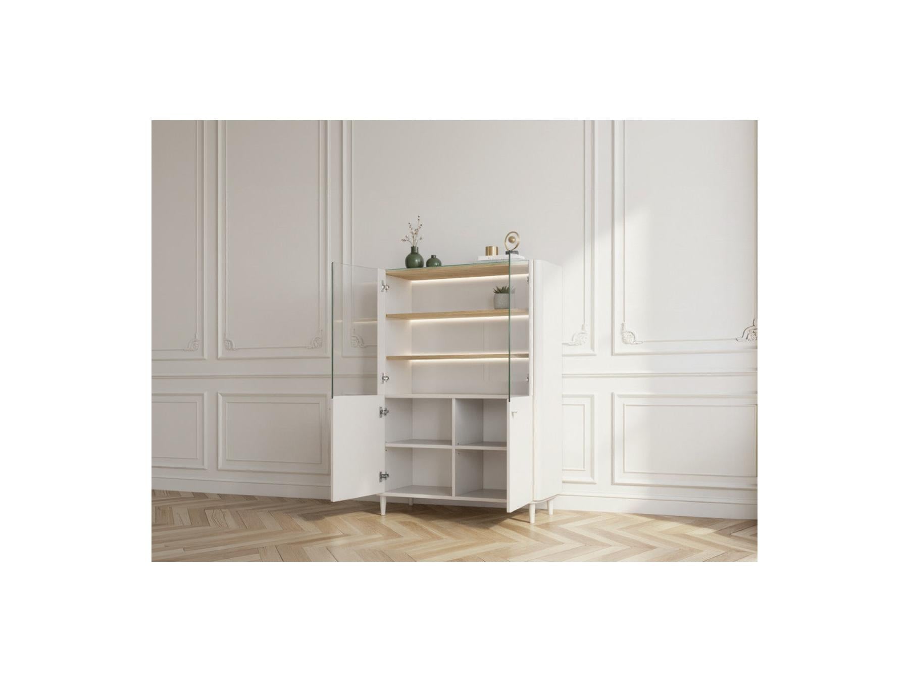 Anyra - 2-Door Display Cabinet H. 150 cm - Solid Wood Legs