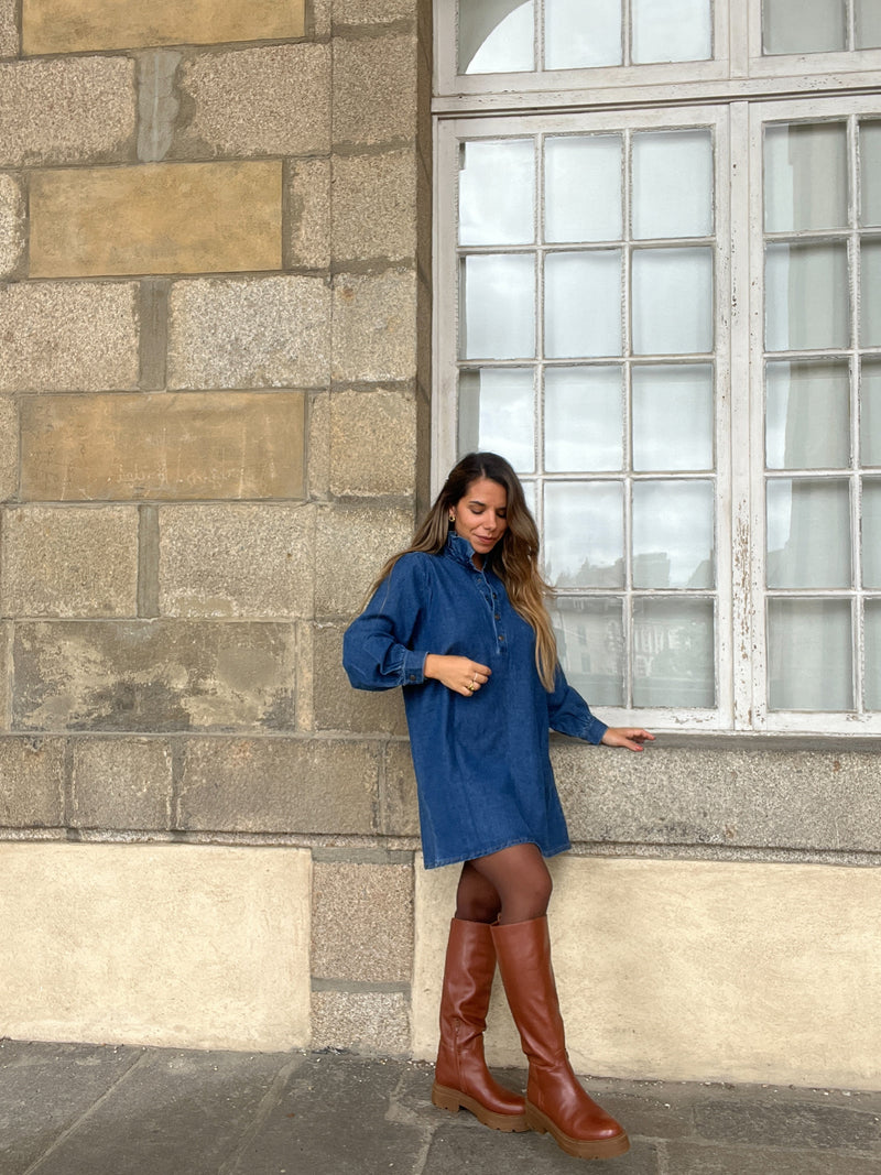 Robe En Jean Céleste À Manches Longues