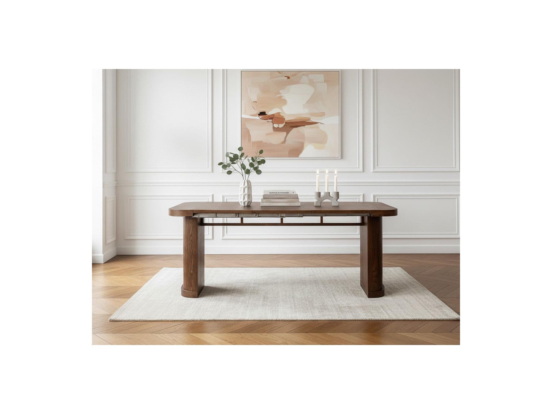 Cassis - Ensemble Avec Console Extensible 43 À 187 Cm + 4 Chaises Borely - Placage Chêne Massif Et Tissu Bouclette