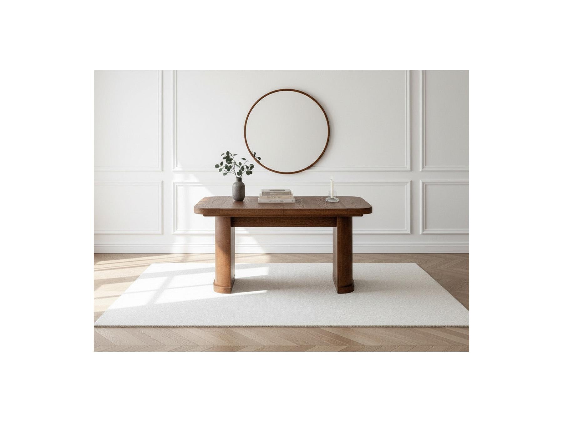 Cassis - Ensemble Avec Console Extensible 43 À 187 Cm + 4 Chaises Borely - Placage Chêne Massif Et Tissu Bouclette