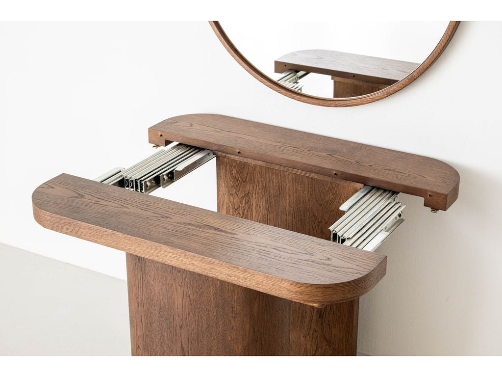 Cassis - Ensemble Avec Console Extensible 43 À 187 Cm + 4 Chaises Borely - Placage Chêne Massif Et Tissu Bouclette