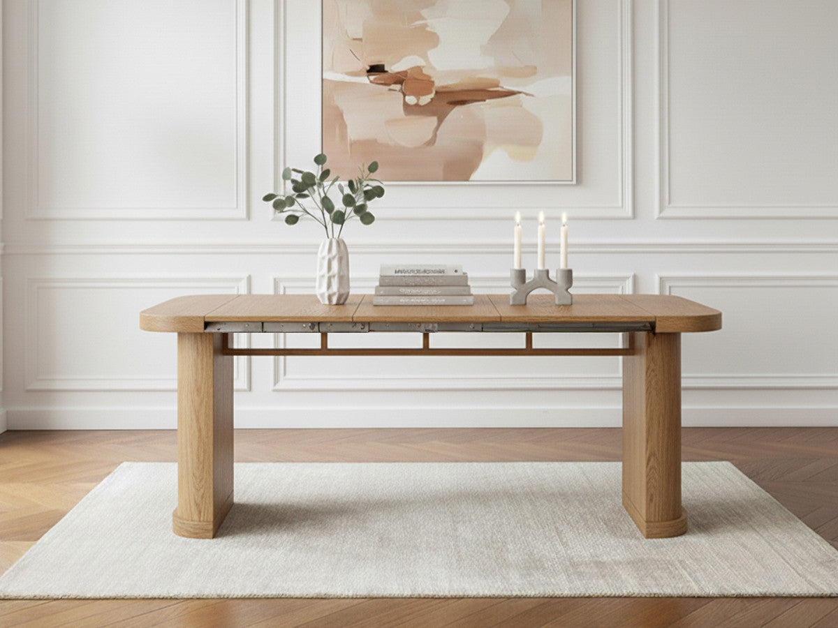 Cassis - Ensemble Avec Console Extensible 43 À 187 Cm + 4 Chaises Borely - Placage Chêne Massif Et Tissu Bouclette