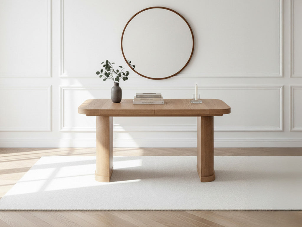 Cassis - Ensemble Avec Console Extensible 43 À 187 Cm + 4 Chaises Borely - Placage Chêne Massif Et Tissu Bouclette
