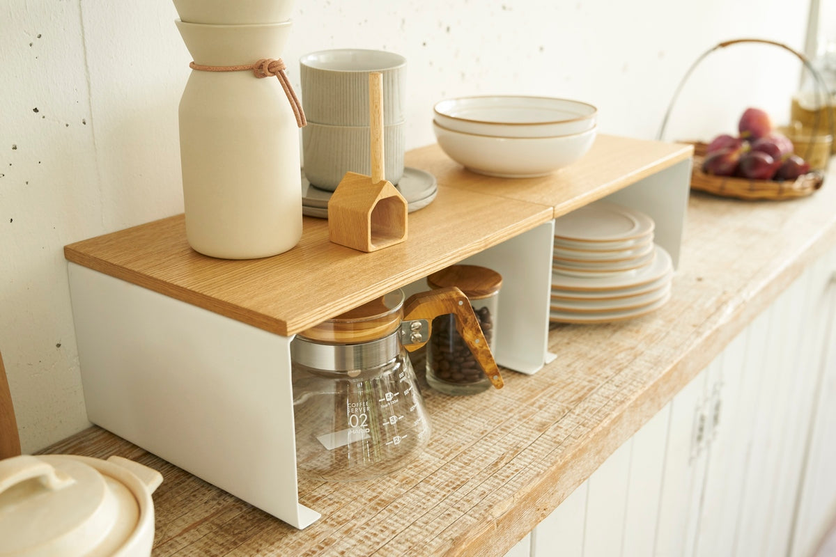Stackable Shelf With Wooden Tray - Tosca - White