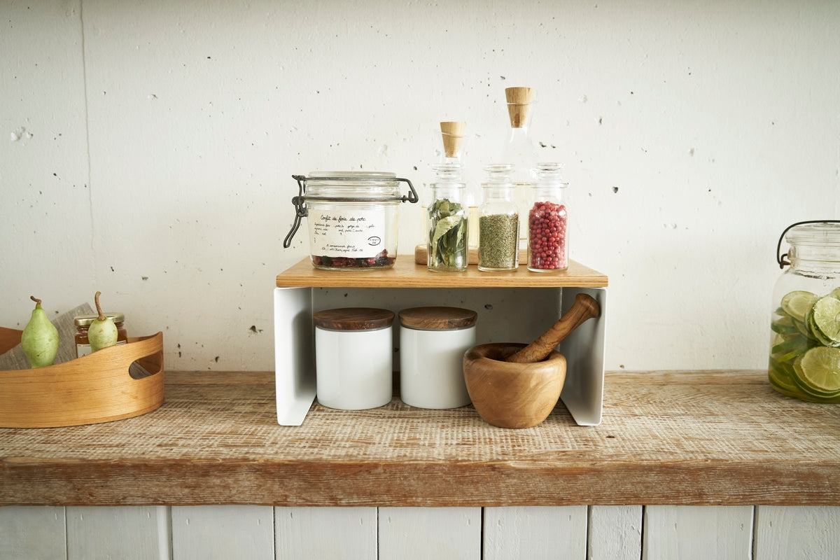 Stackable Shelf With Wooden Tray - Tosca - White
