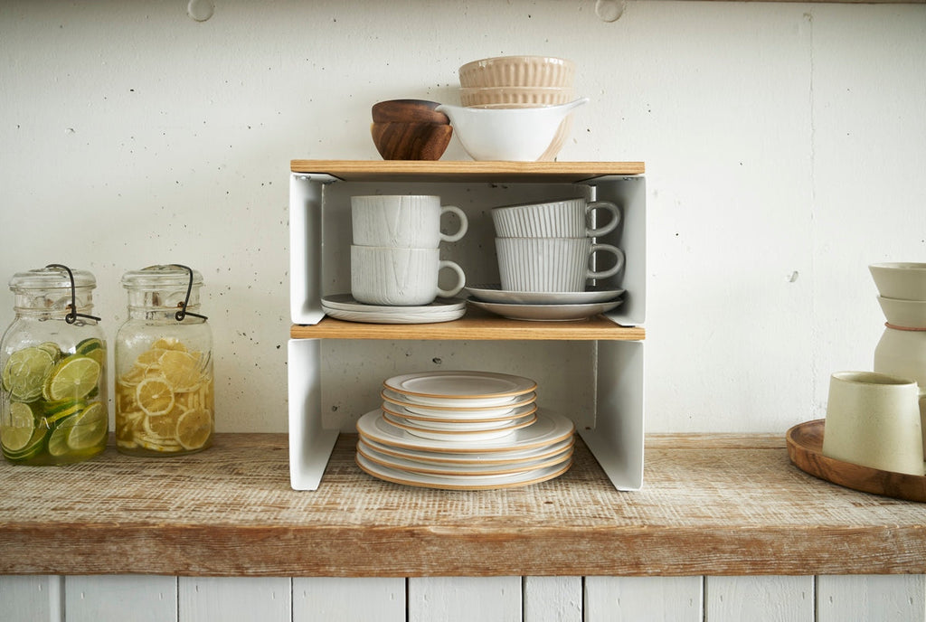 Stackable Shelf With Wooden Tray - Tosca - White