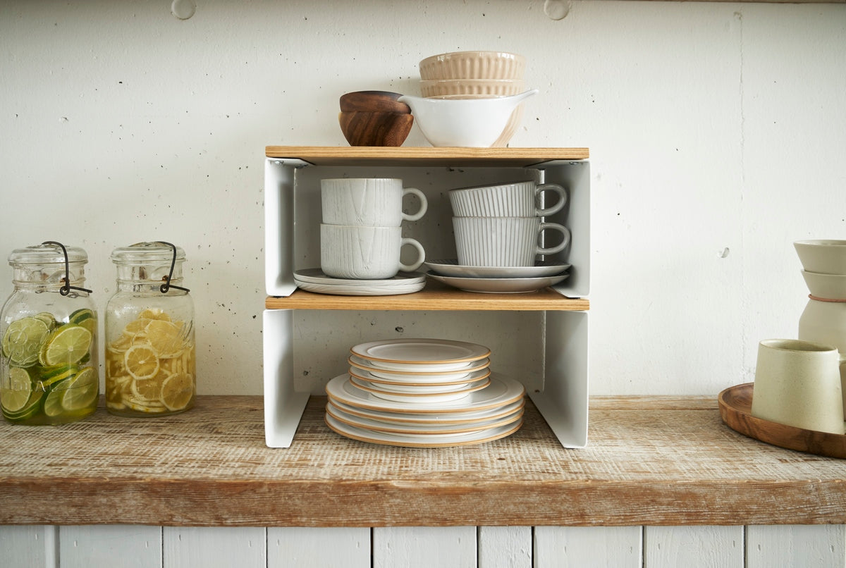 Stackable Shelf With Wooden Tray - Tosca - White