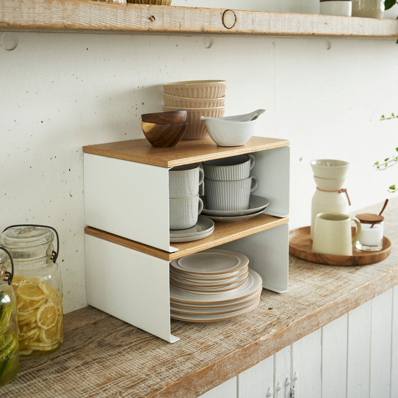 Stackable Shelf With Wooden Tray - Tosca - White