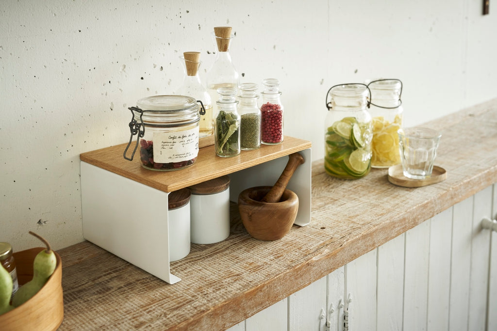 Stackable Shelf With Wooden Tray - Tosca - White