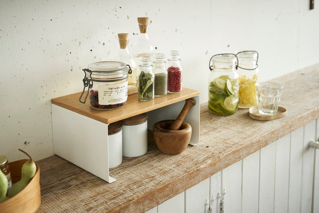 Stackable Shelf With Wooden Tray - Tosca - White