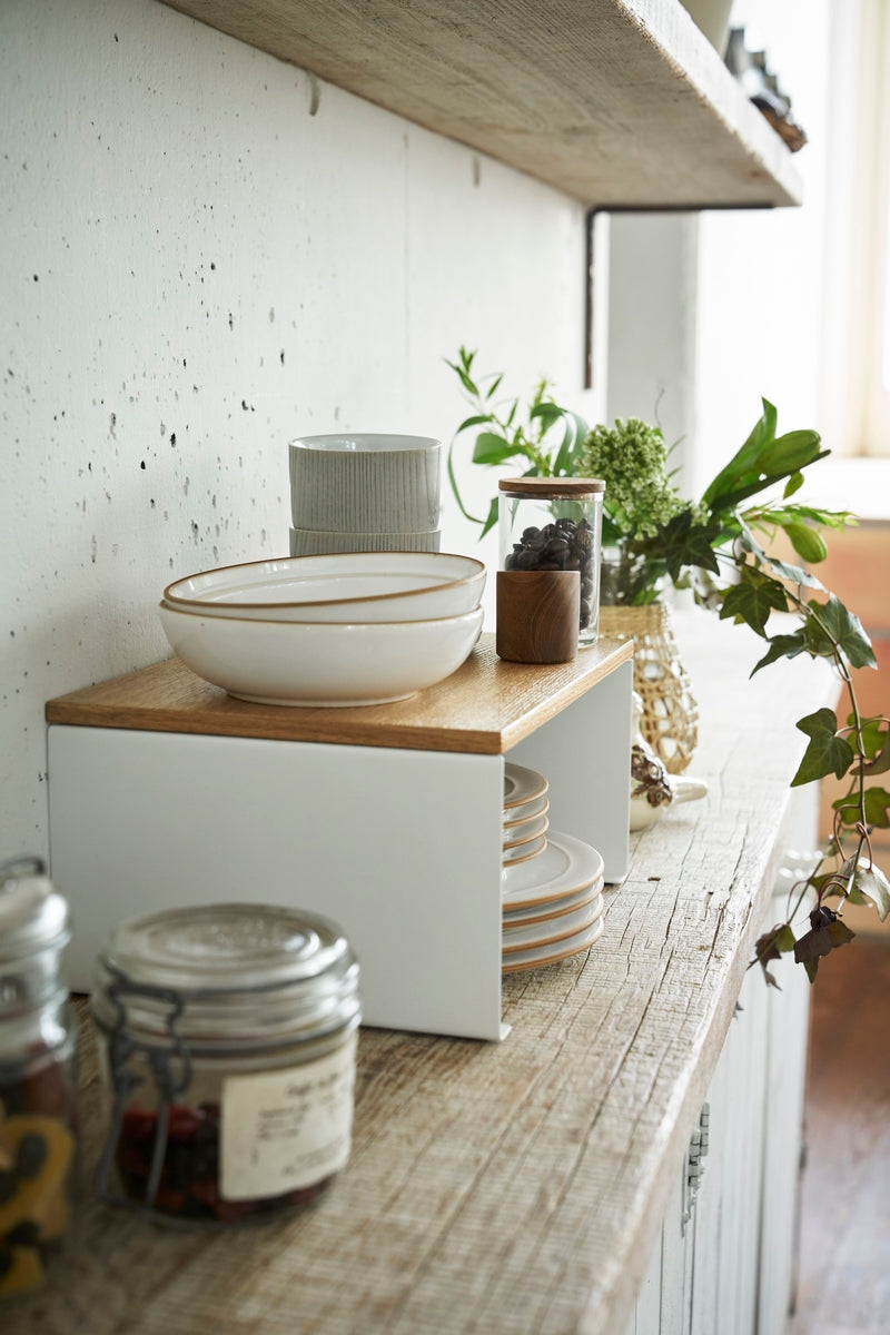 Stackable Shelf With Wooden Tray - Tosca - White