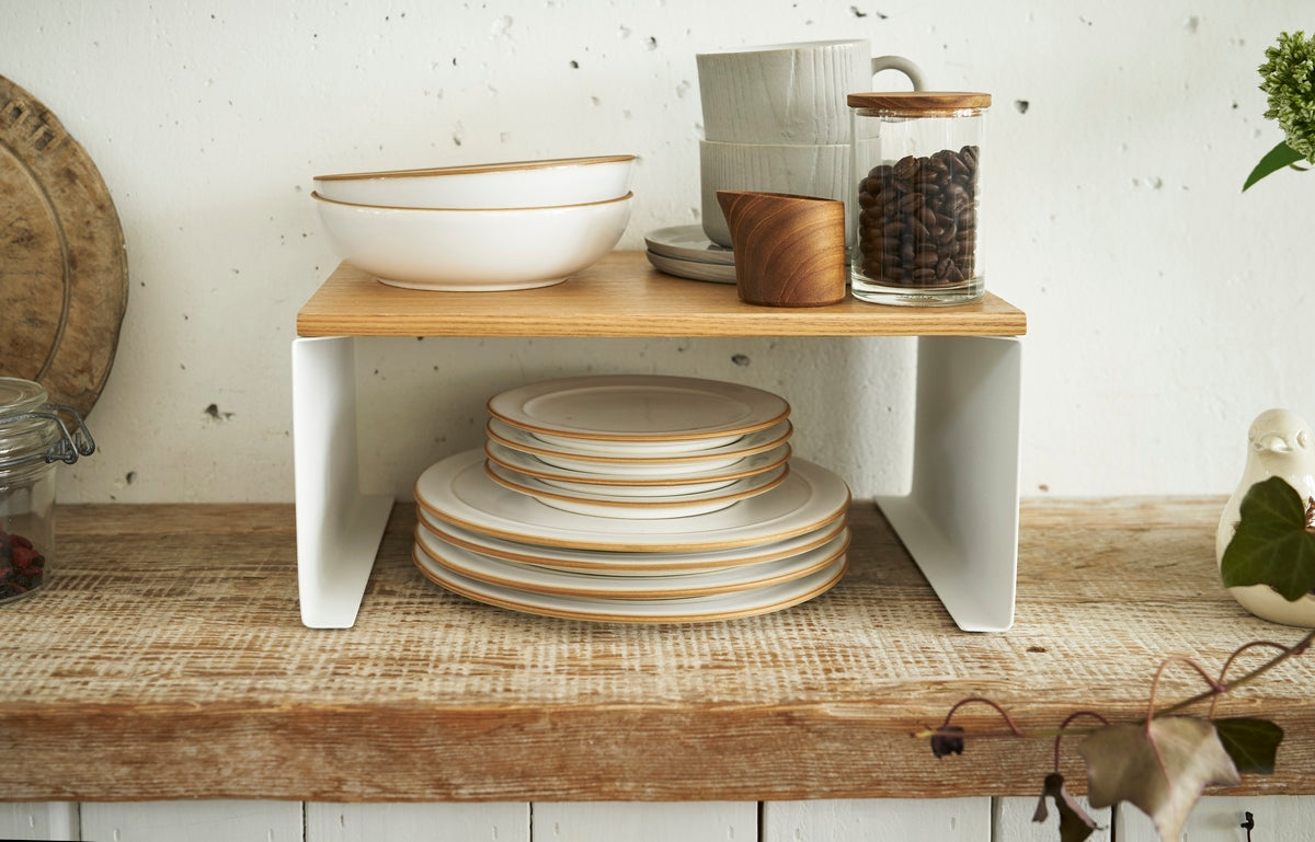 Stackable Shelf With Wooden Tray - Tosca - White