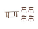 Sasha - Ensemble Avec Table À Manger Ovale + Chaises Rosa Tissu Texturé Marron - Lot De 4 Chaises