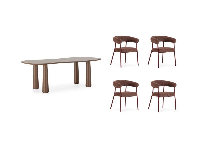 Sasha - Ensemble Avec Table À Manger Ovale + Chaises Rosa Tissu Texturé Marron - Lot De 4 Chaises