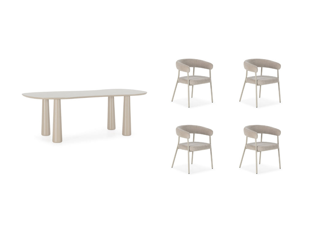 Sasha - Ensemble Avec Table À Manger Ovale + Chaises Rosa - Tissu Velours Beige - Lot De 4 Chaises