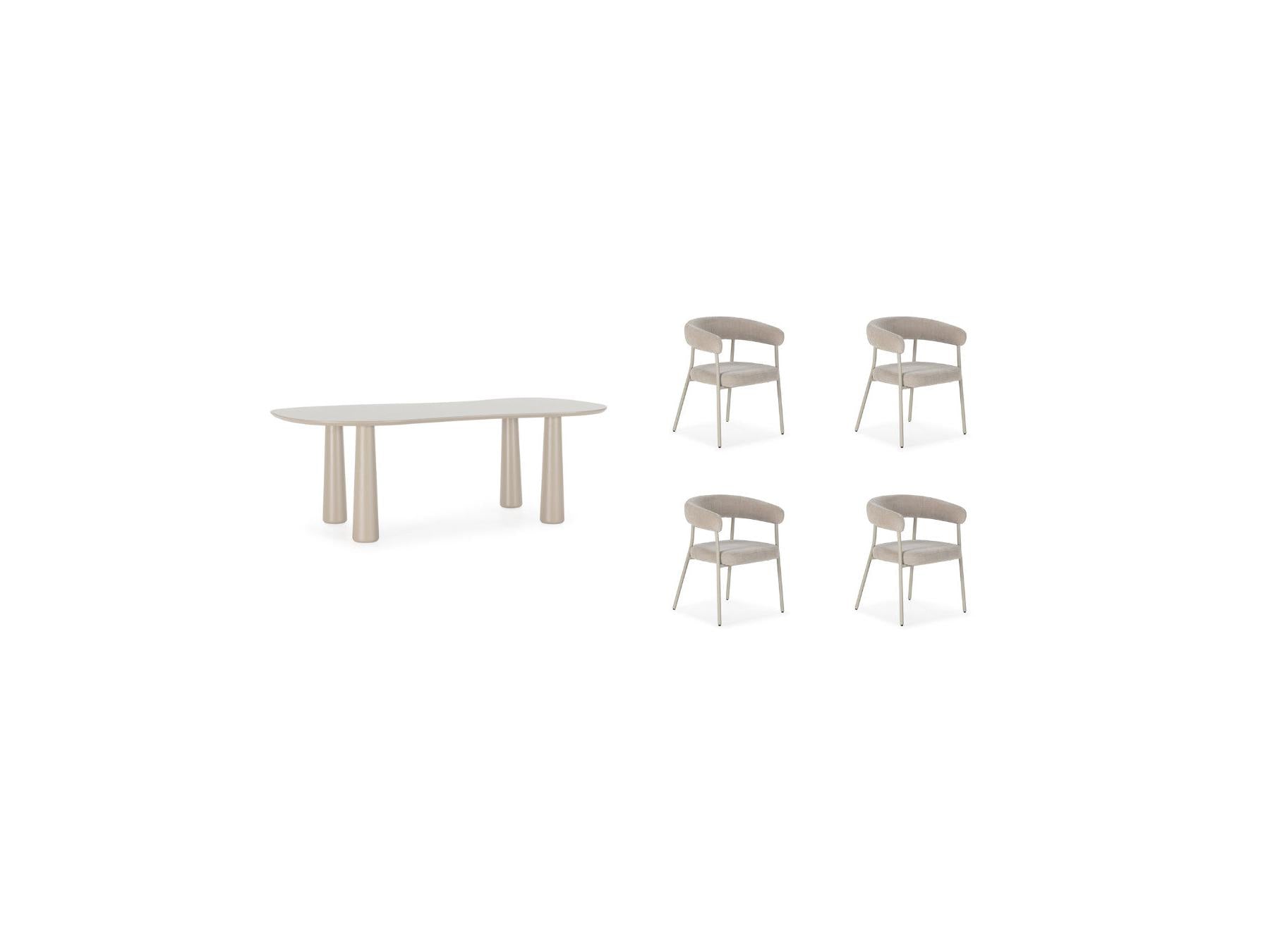 Sasha - Ensemble Avec Table À Manger Ovale + Chaises Rosa - Tissu Velours Beige - Lot De 4 Chaises