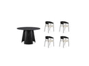 Gaston - Ensemble - Avec Table À Manger Ronde Placage Chêne + Chaises Soren Tissu Texturé