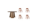 Gaston - Set - With Round Oak Veneer Dining Table + 4 Pia Chairs