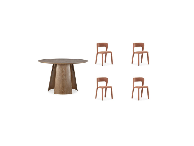 Gaston - Set - With Round Oak Veneer Dining Table + 4 Pia Chairs