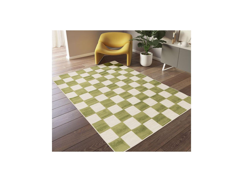 Tapis Poils Ras - Gaelle - Motif Damier - Vert