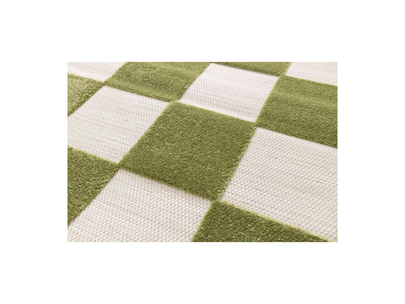 Tapis Poils Ras - Gaelle - Motif Damier - Vert