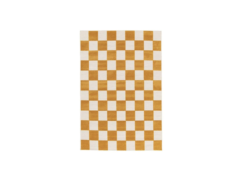 Tapis Poils Ras - Gaelle - Motif Damier - Jaune