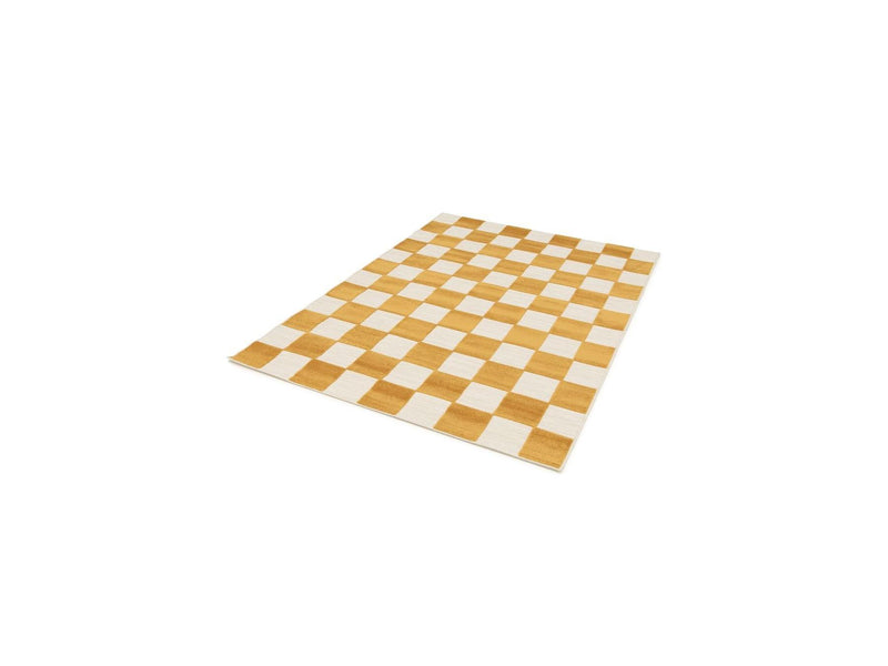Tapis Poils Ras - Gaelle - Motif Damier - Jaune