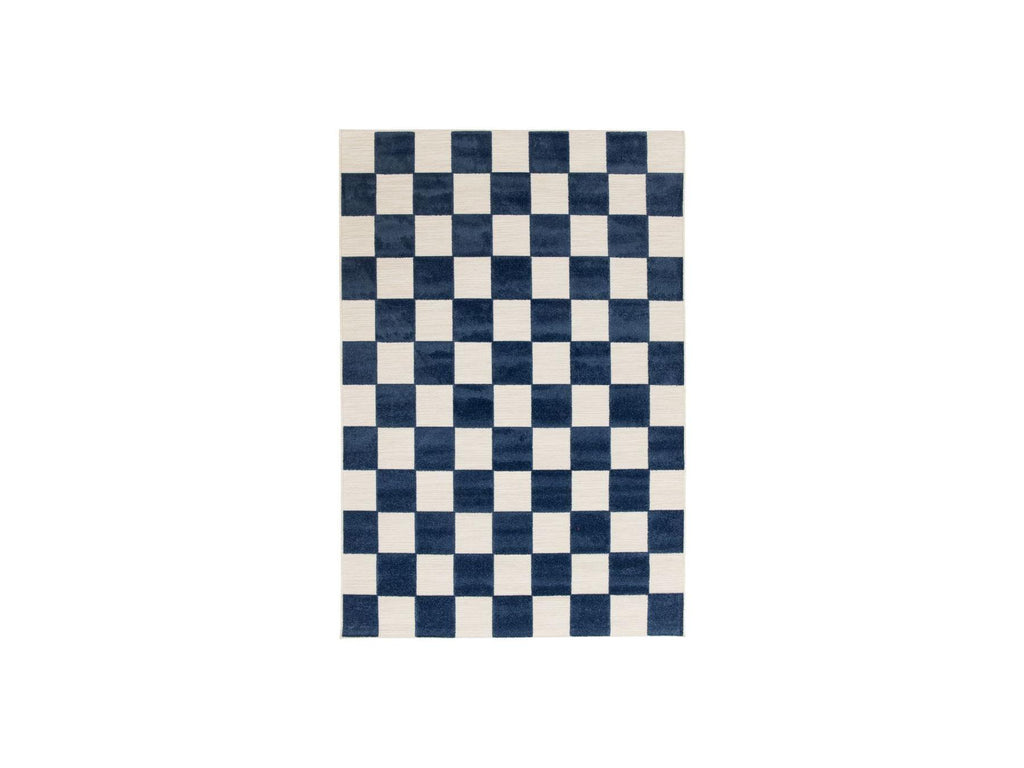 Gaelle - Tapis Poils Ras - Motif Damier - Bleu