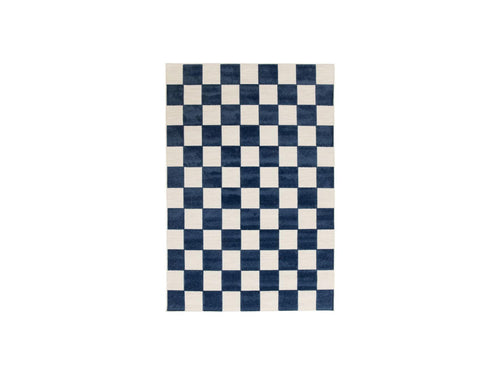 Gaelle - Alfombra de pelo corto - Patrón de tablero de ajedrez - Azul