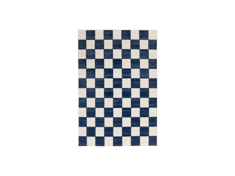 Tapis Poils Ras - Gaelle - Motif Damier - Bleu