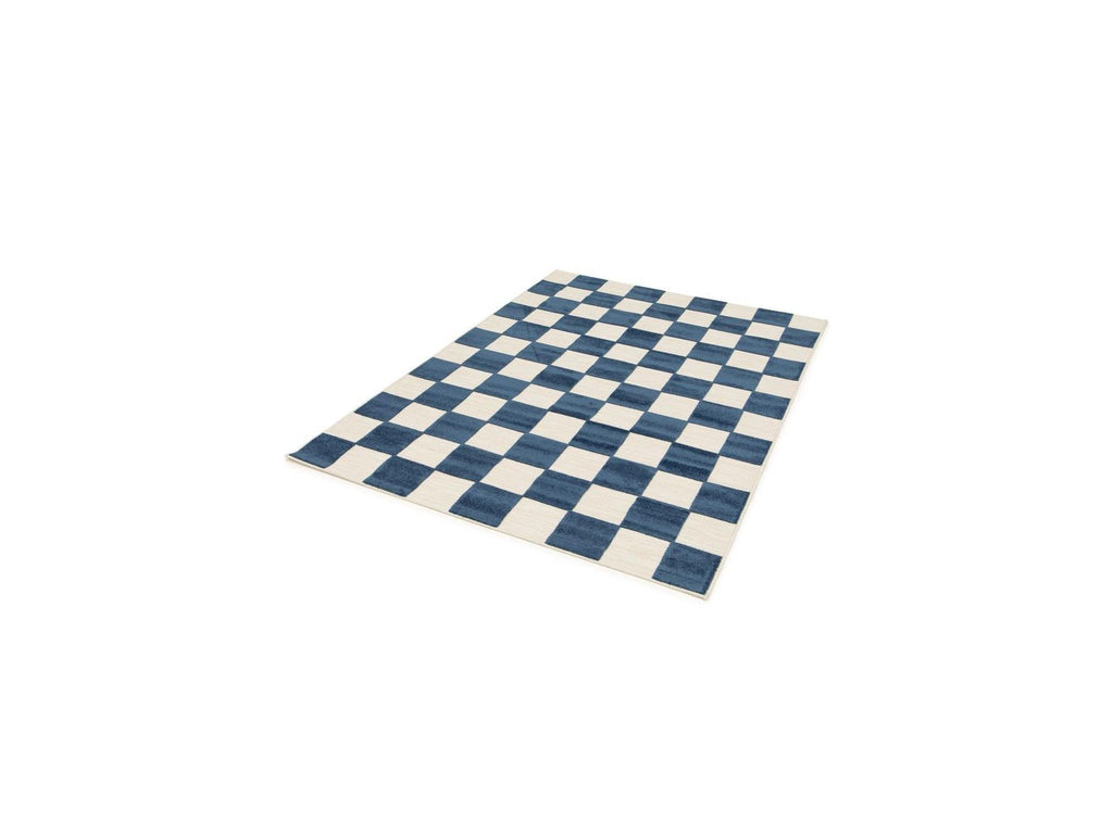 Gaelle - Tapis Poils Ras - Motif Damier - Bleu