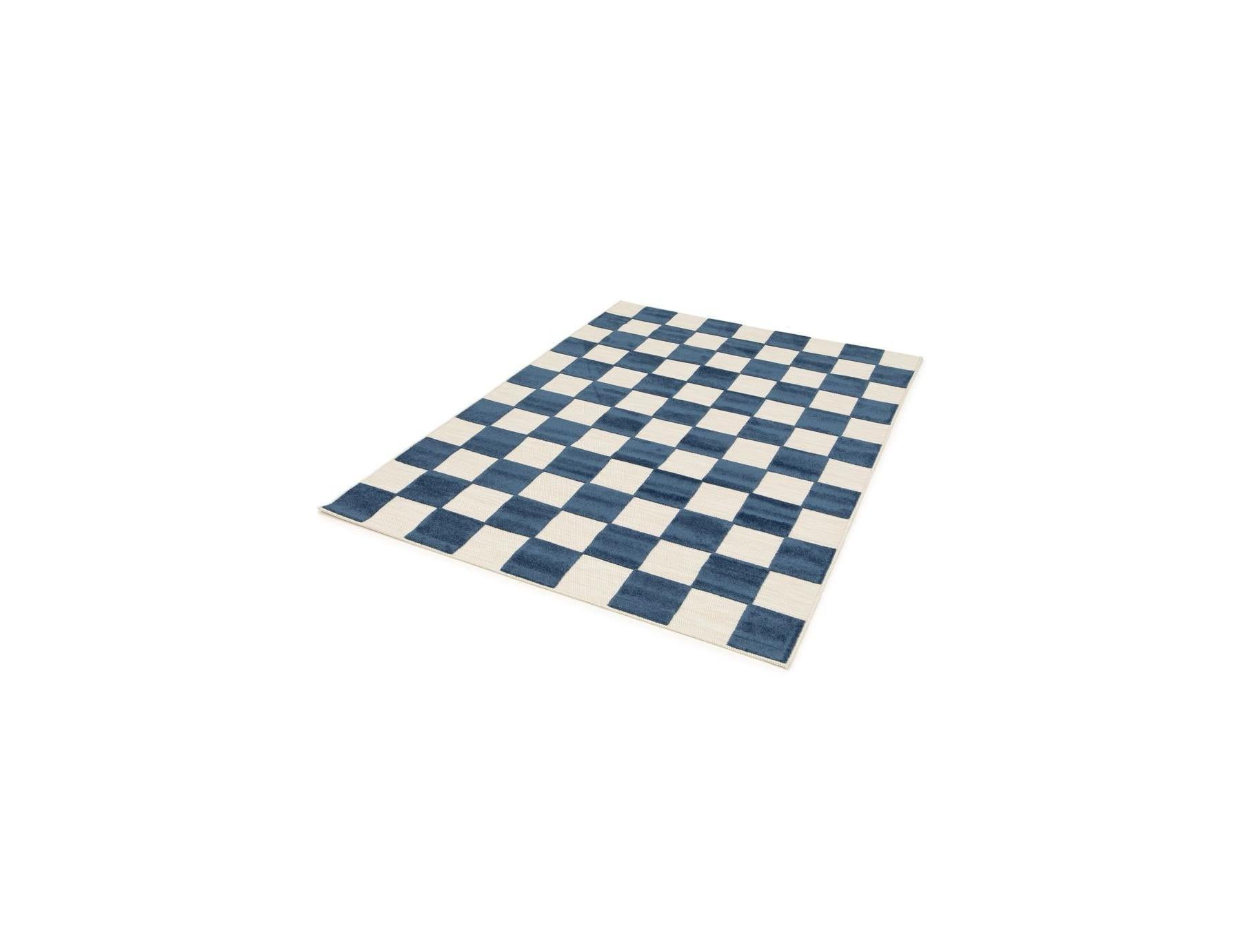 Gaelle - Tapis Poils Ras - Motif Damier - Bleu