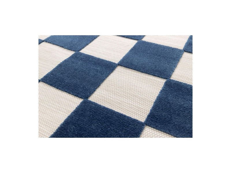 Tapis Poils Ras - Gaelle - Motif Damier - Bleu