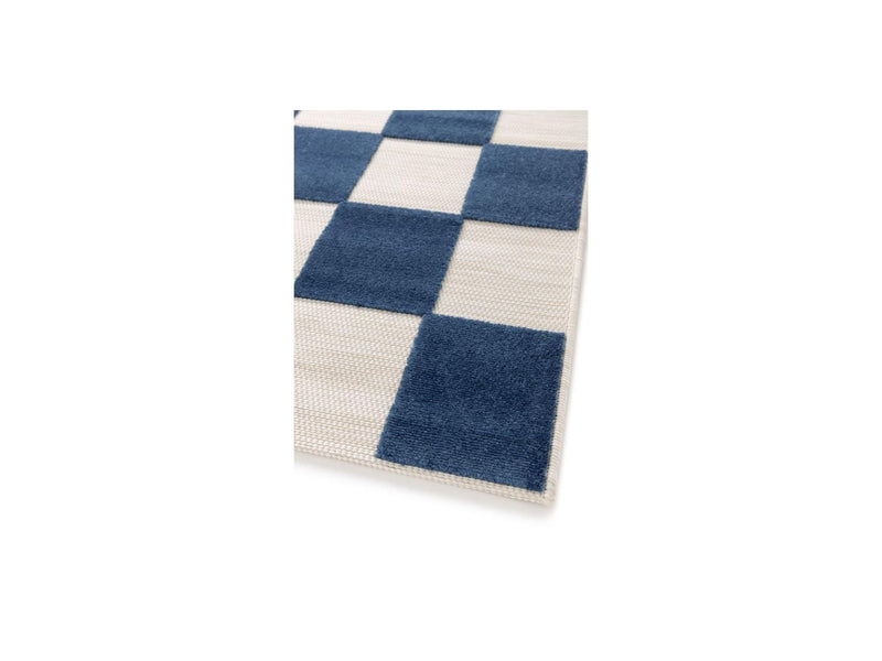 Tapis Poils Ras - Gaelle - Motif Damier - Bleu