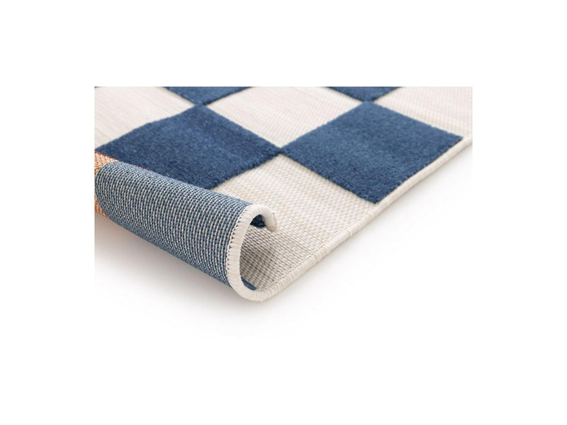 Tapis Poils Ras - Gaelle - Motif Damier - Bleu