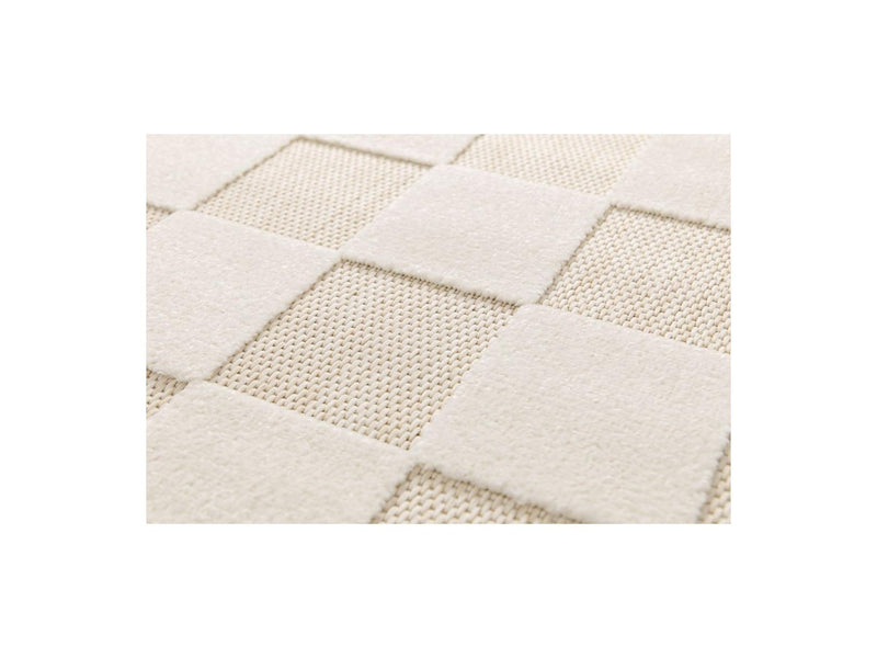 Tapis Poils Ras - Gabrielle - Motif Damier - Blanc