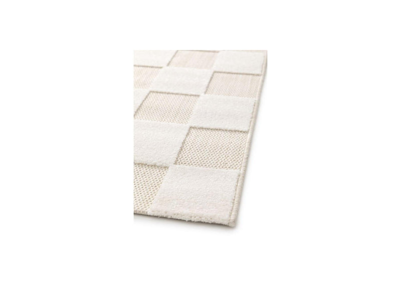 Tapis Poils Ras - Gabrielle - Motif Damier - Blanc