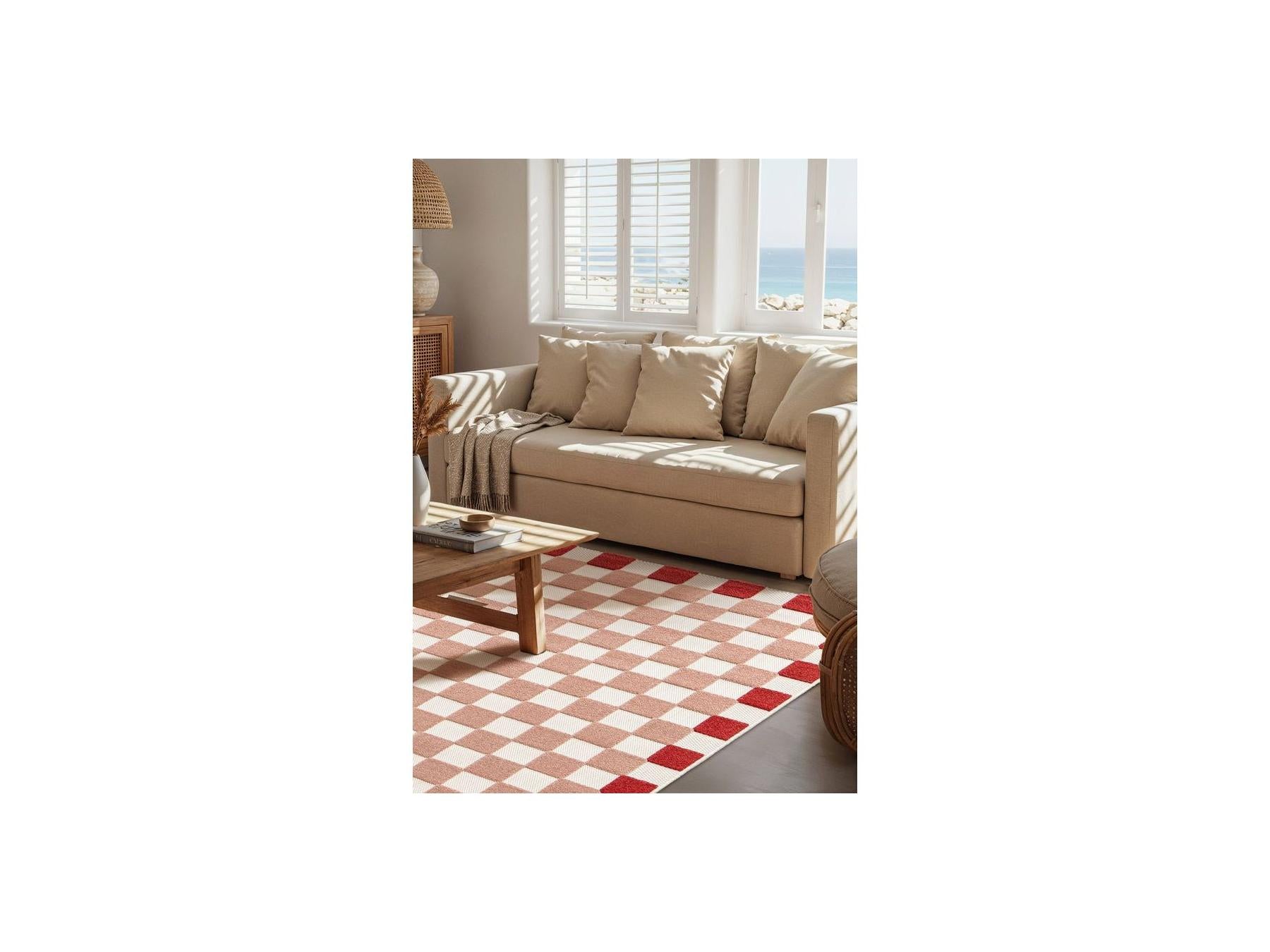 Myrlie - Myrlie Low-Pile Rug with Check Pattern - Pink