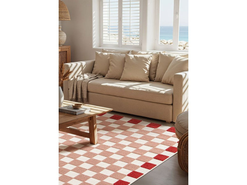 Myrlie - Tapis Poils Ras Myrlie Motif Damier - Rose