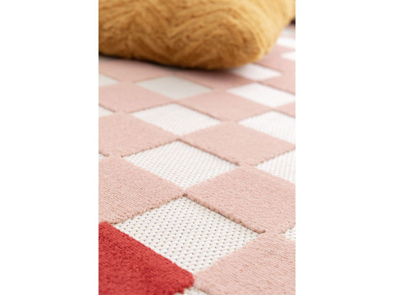 Myrlie - Tapis Poils Ras Myrlie Motif Damier - Rose