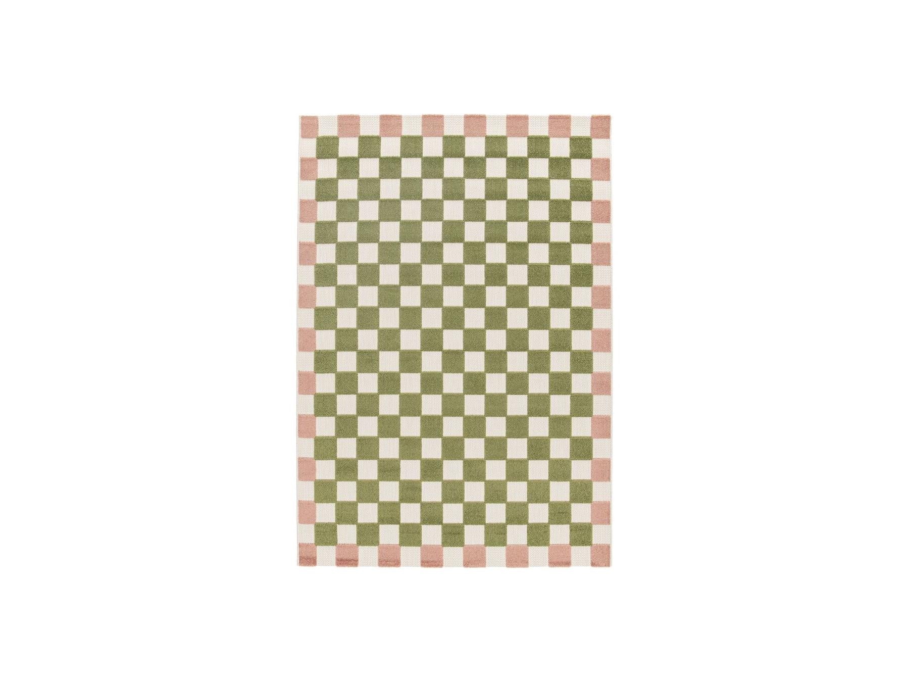 Myrlie - Low-Pile Rug - Checkerboard Pattern - Green