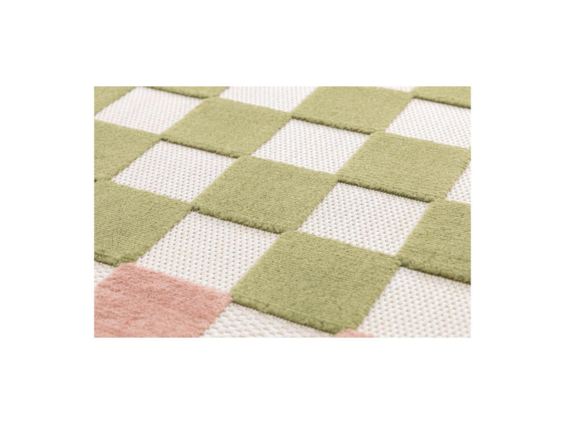 Myrlie - Alfombra de pelo corto - Patrón de tablero de ajedrez - Verde