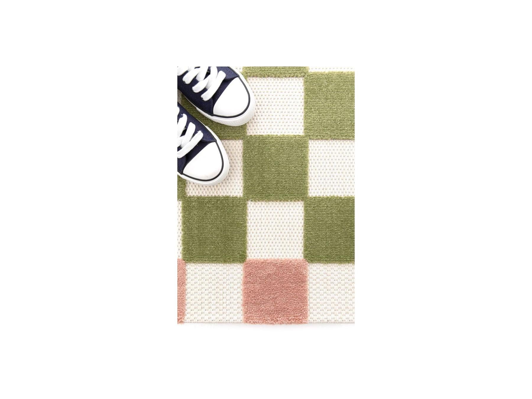 Myrlie - Low-Pile Rug - Checkerboard Pattern - Green