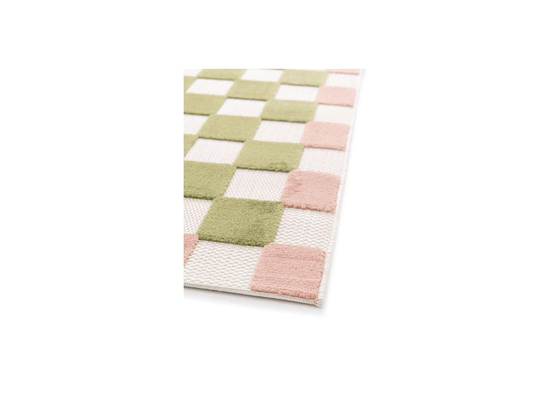Myrlie - Alfombra de pelo corto - Patrón de tablero de ajedrez - Verde