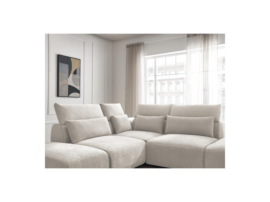 Jana - Modular Fixed Corner Sofa with Headrests - Textured Fabric with 2 Chaise Lounges, 1 Corner and 2 Pouffes - Reversible